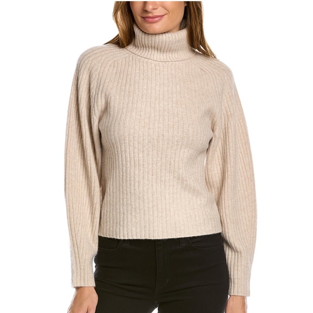 Vince Open Back Turtleneck 100% Cashmere Sweater in Tan Women’s Size Small NWOT